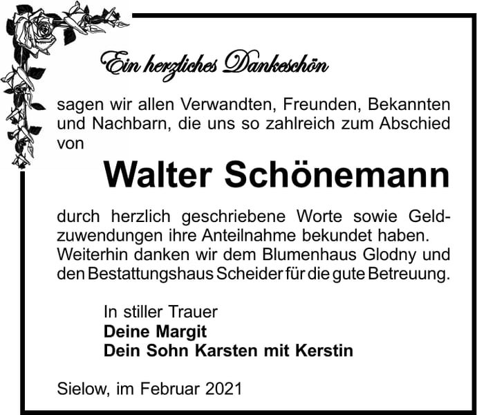 Danksagung Walter Schönemann