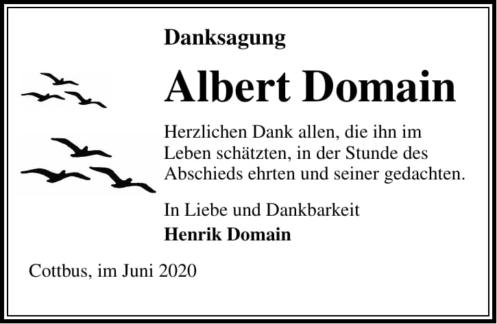 Traueranzeige Albert Domain