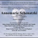 Traueranzeige Annemarie Schenatzki, geb. Schulz