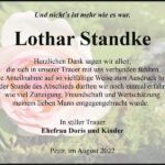 Danksagung Lothar Standke