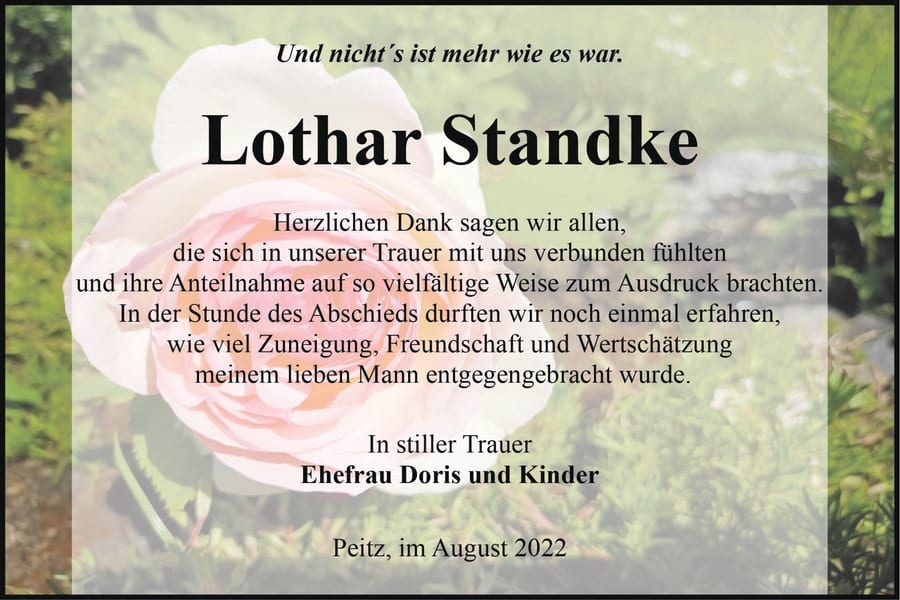 Danksagung Lothar Standke