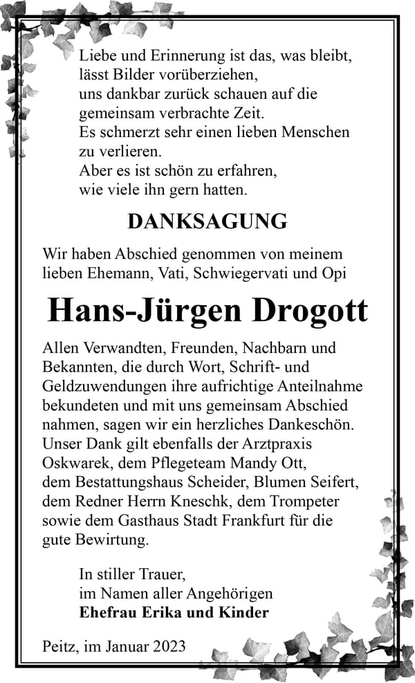 Danksagung Hans-Jürgen Drogott