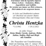 Traueranzeige Christa Hentzka