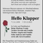 Traueranzeige Hello Klapper