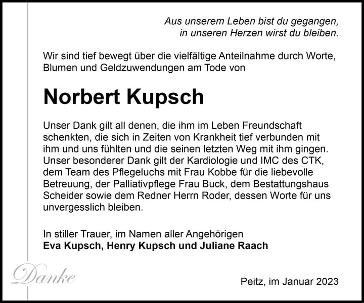 Danksagung Norbert Kupsch