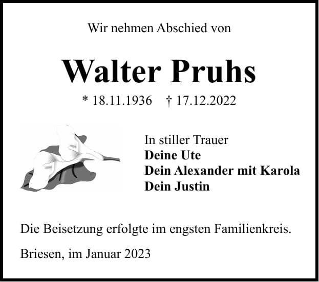 Traueranzeige Walter Pruhs