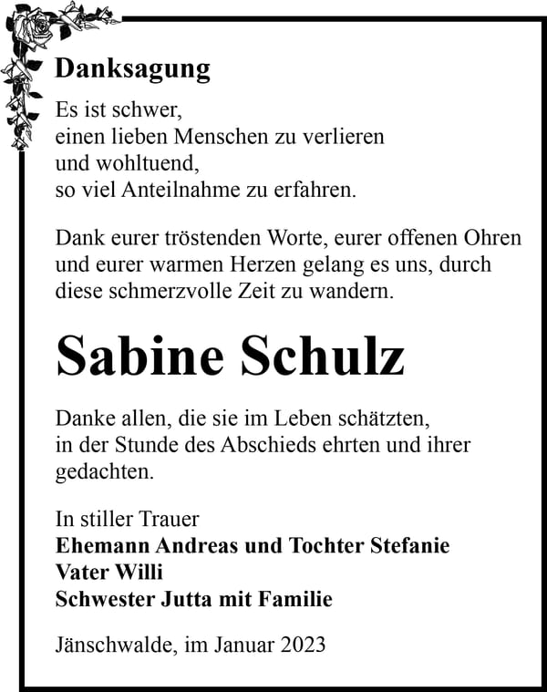 Danksagung Sabine Schulz