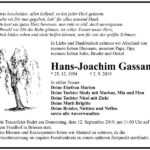 Traueranzeige Hans-Joachim Gassan