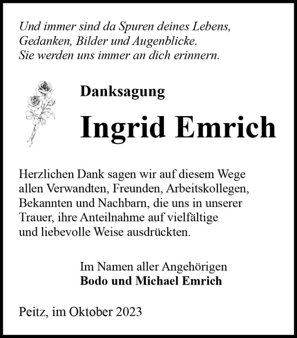 Danksagung Ingrid Emrich