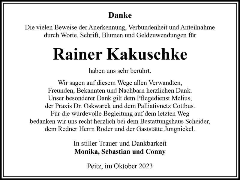 Danksagung Rainer Kakuschke