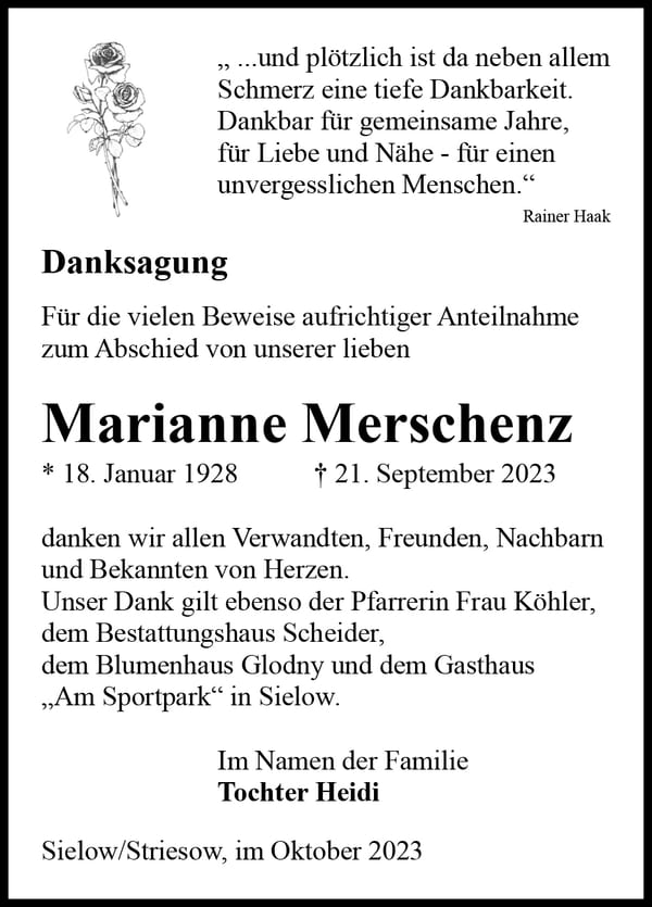 Danksagung Marianne Merschenz