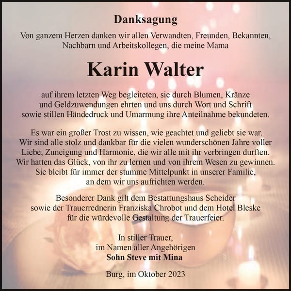Danksagung Karin Walter