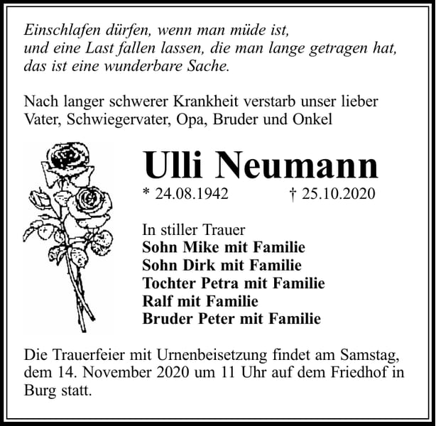 Traueranzeige Ulli Neumann