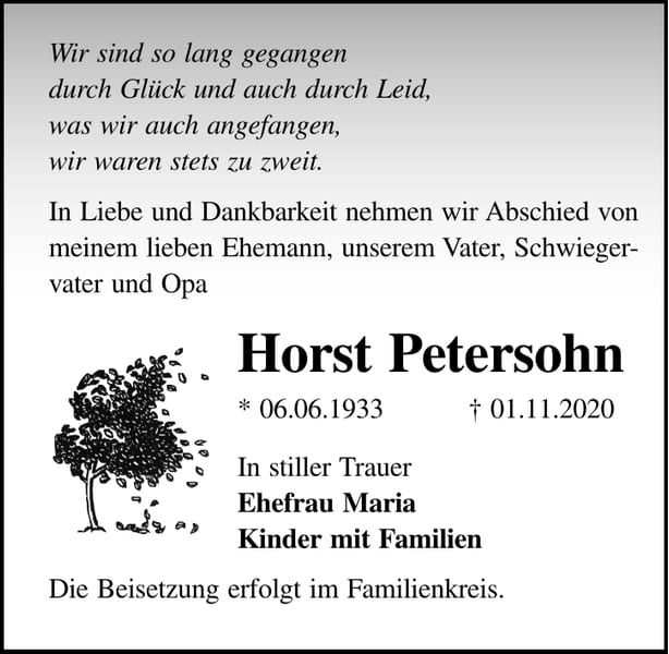Traueranzeige Horst Petersohn