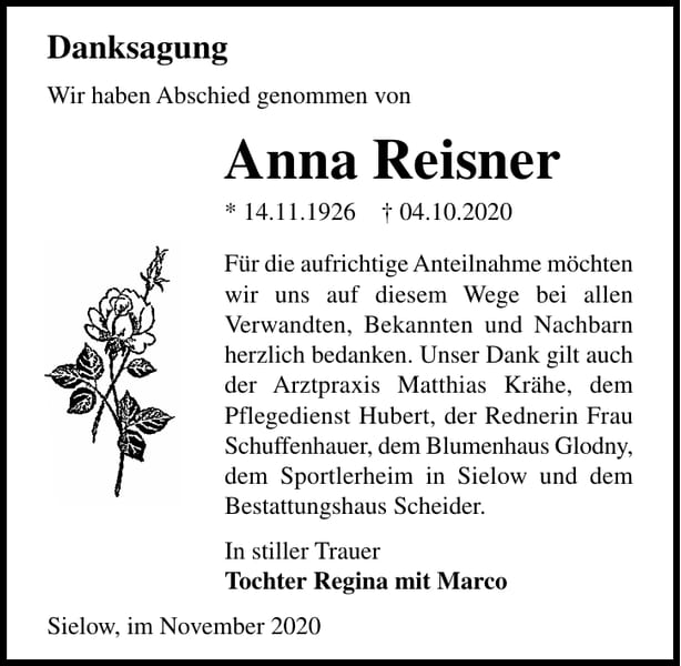Danksagung Anna Reisner