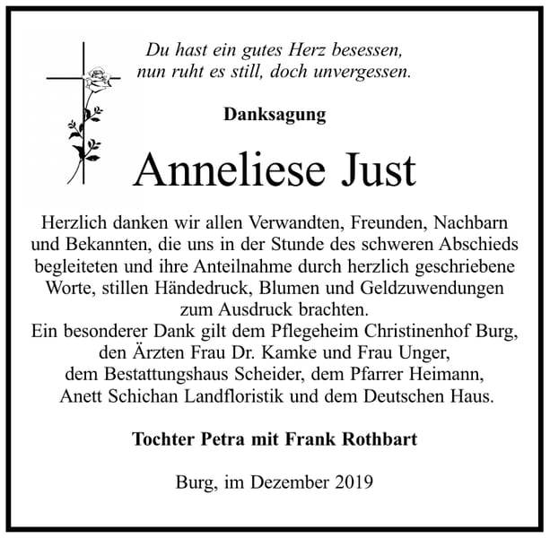 Danksagung Anneliese Just