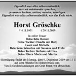 Traueranzeige Horst Gröschke