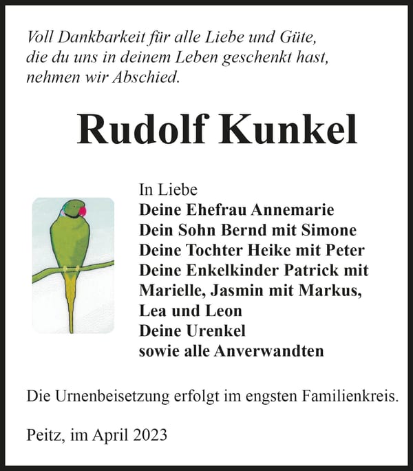 Traueranzeige Rudolf Kunkel
