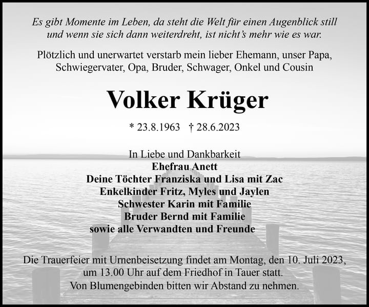 Traueranzeige Volker Krüger