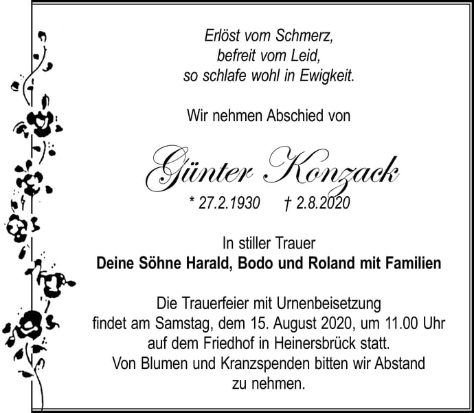 Traueranzeige Günter Konzack