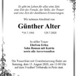 Traueranzeige Günther Alter