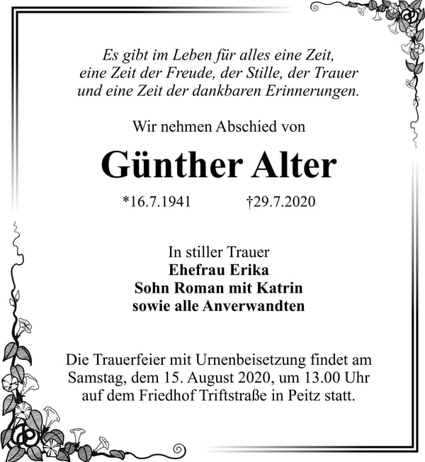 Traueranzeige Günther Alter