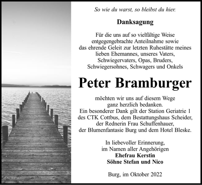 Danksagung Peter Bramburger