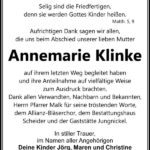 Danksagung Annemarie Klinke
