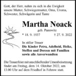 Traueranzeige Martha Noack, geb. Pannwitz
