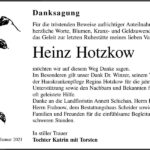 Danksagung Heinz Hotzkow