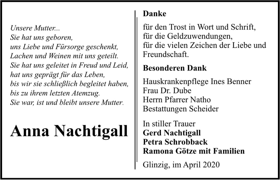Danksagung Anna Nachtigall