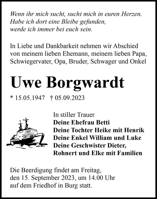 Traueranzeige Uwe Borgwardt