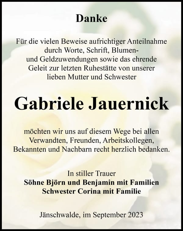 Danksagung Gabriele Jauernick