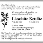 Traueranzeige Lieselotte Kettlitz