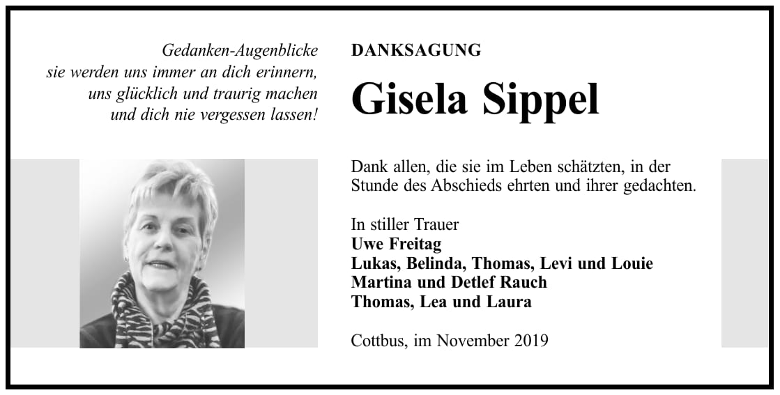 Danksagung Gisela Sippel