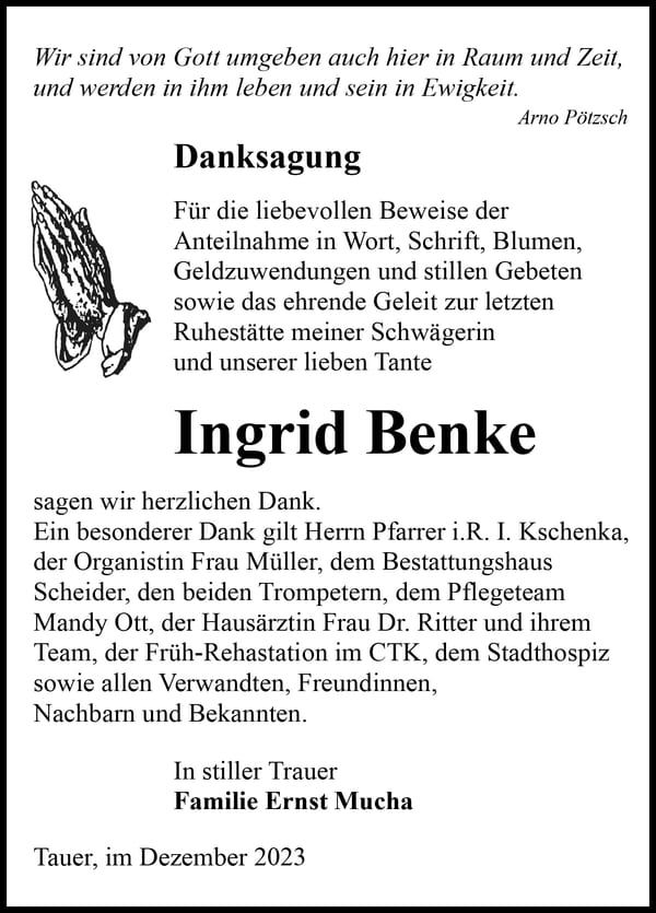 Danksagung Ingrid Benke