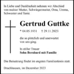 Traueranzeige Gertrud Guttke