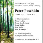 Traueranzeige Peter Peschkin
