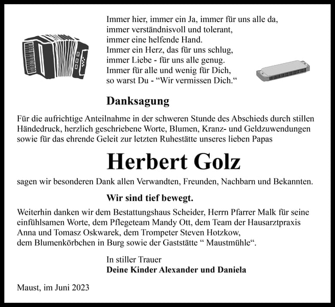 Traueranzeige Herbert Golz