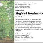 Danksagung Siegfried Koschmieder