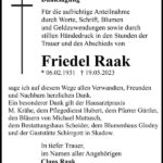 Danksagung Friedel Raak