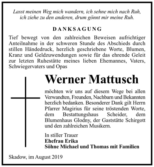 Traueranzeige Werner Mattusch