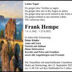 Traueranzeige Frank Hempe