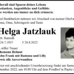 Traueranzeige Helga Jatzlauk, geb. Ramoth