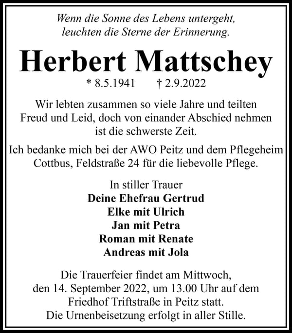 Traueranzeige Herbert Mattschey