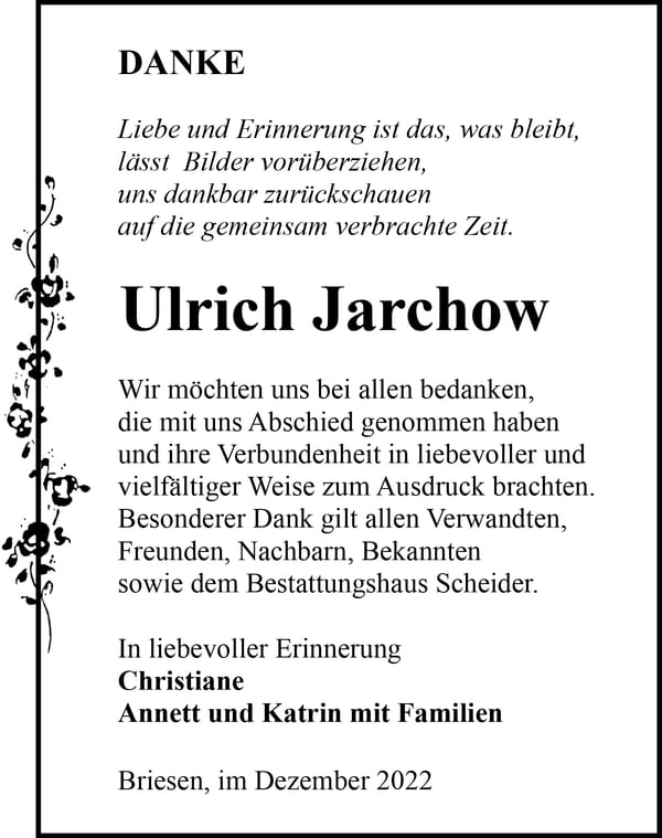 Danksagung Ulrich Jarchow