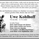 Traueranzeige Uwe Kohlhoff