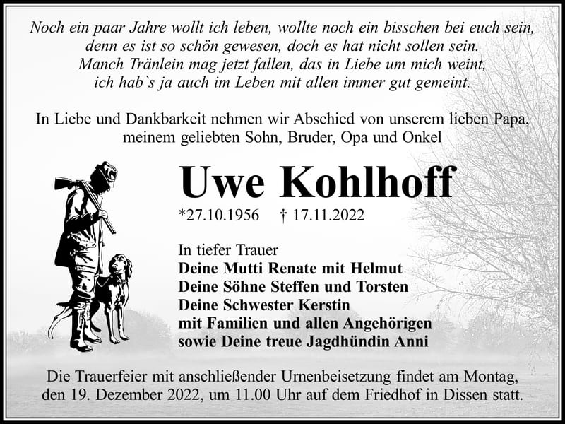 Traueranzeige Uwe Kohlhoff
