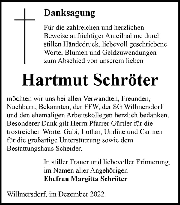 Danksagung Hartmut Schröter
