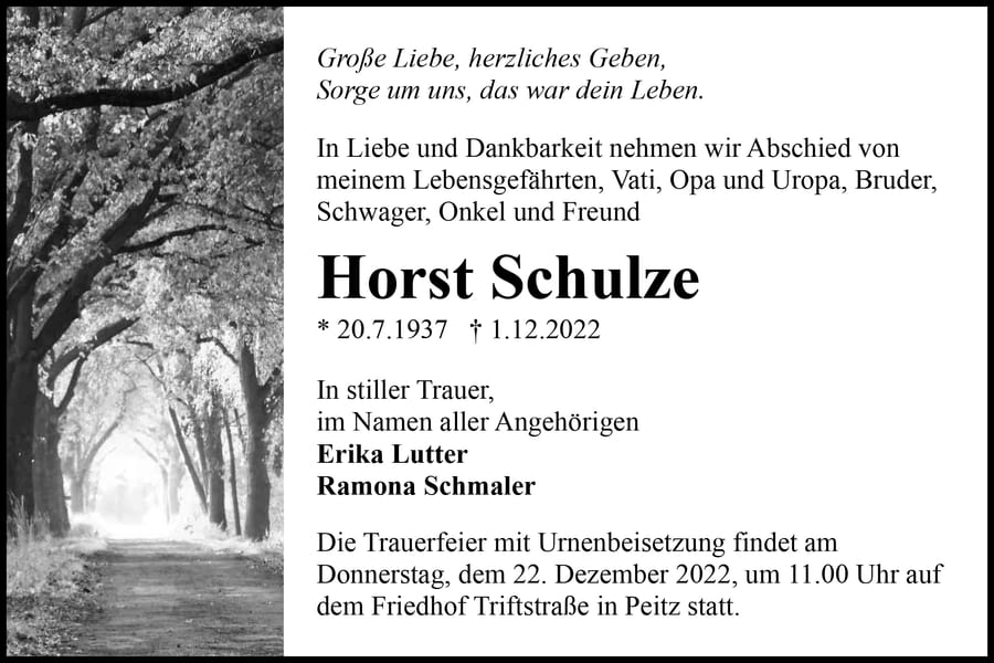 Traueranzeige Horst Schulze